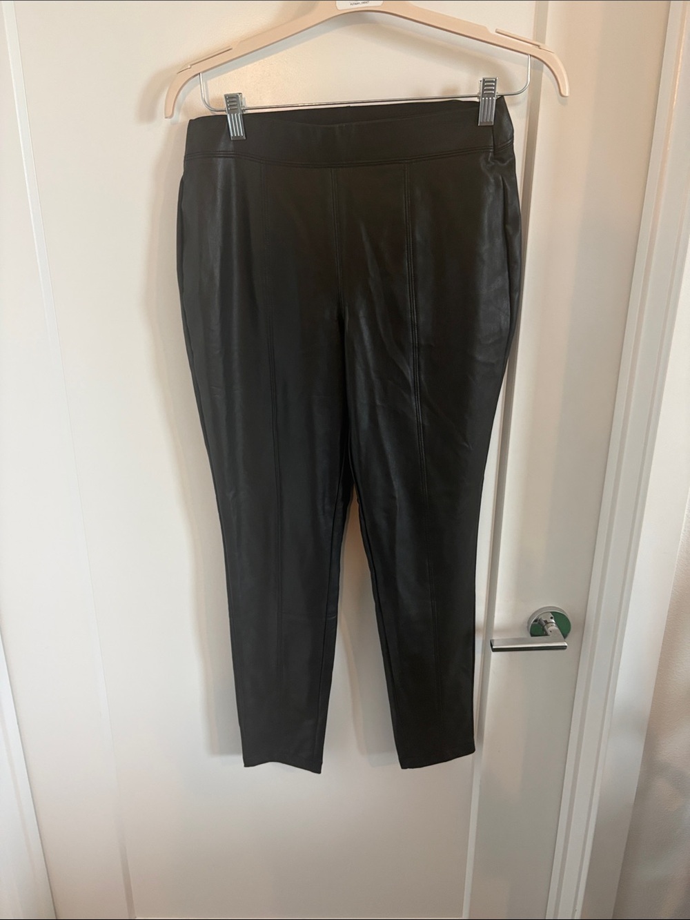 Cavalini Black Faux Leather Skinny Pants with Seam Detail